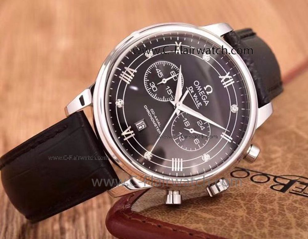 2018 New Fake Omega DeVille Chronograph Watch Black Dial